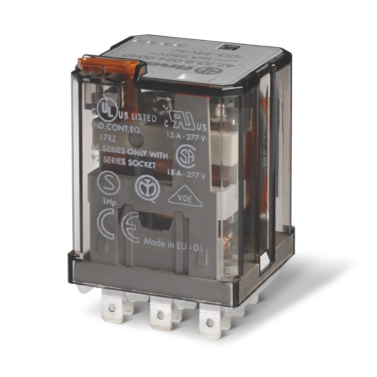 62.33.8.400.0020	Силовое электромеханическое реле; монтаж в розетку или наконечники Faston 187 (4.8х0.5мм); 3CO 16A; контакты AgCdO; катушка 400В AC; степень защиты RTI; опции: мех.индикатор