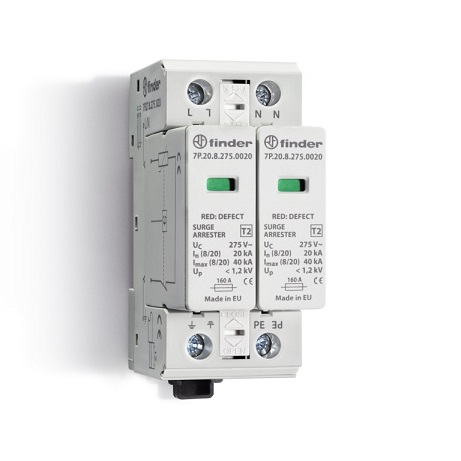 7P.27.8.275.0020	Устройство защиты от импульсных перенапряжений УЗИП тип 2 (2 варистора); модульный, без доп.контакта; степень защиты IP20