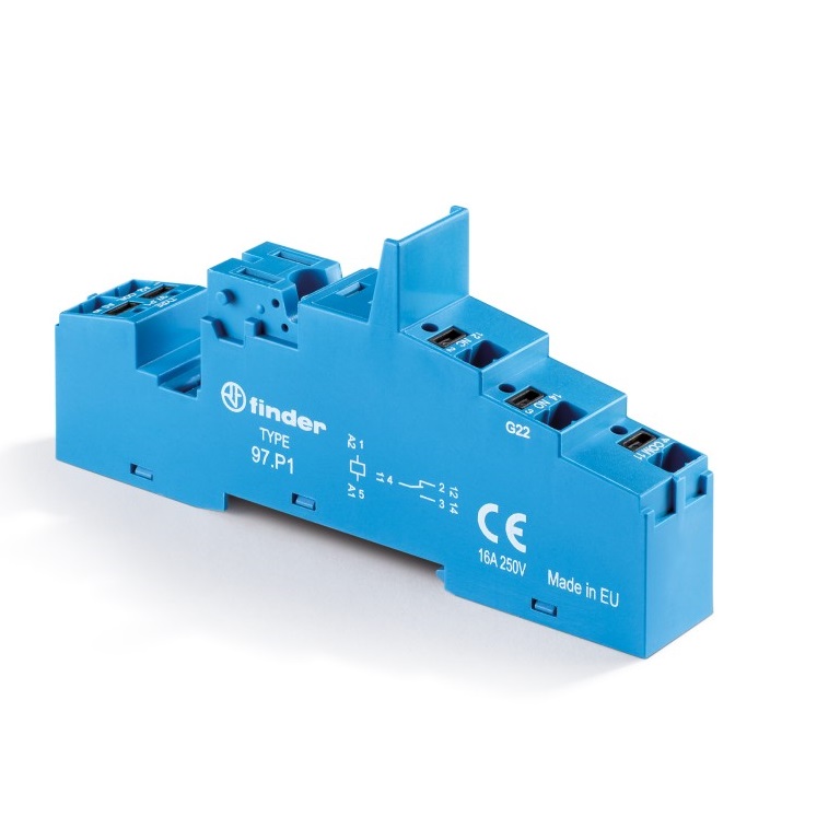 97.P1SMA Розетка с безвинтовыми клеммами Push-in для реле 46.61; применяются модули 86.30, 99.02; в комплекте металлическая клипса 097.71; версия: синий цвет
