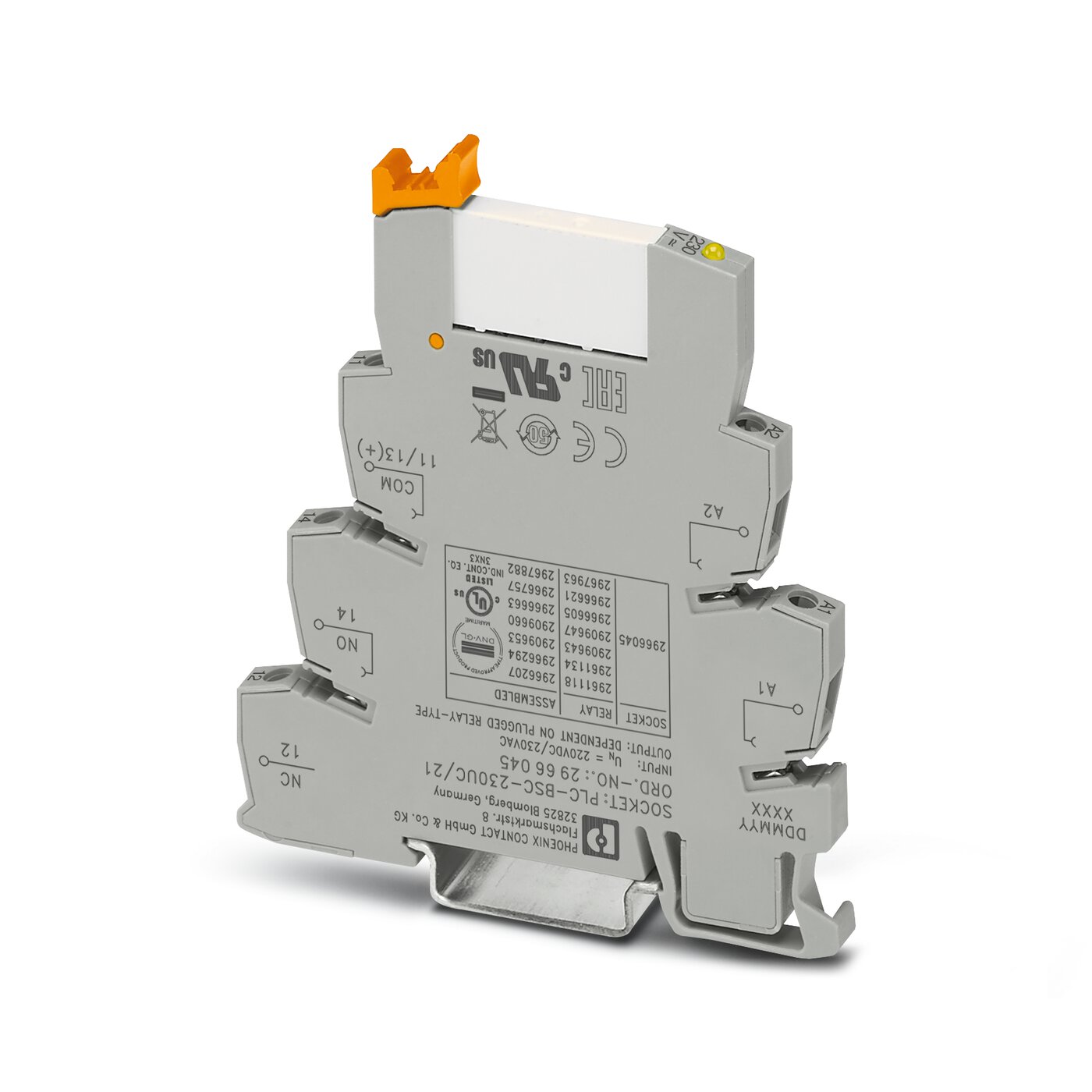 Реле в наборе: база реле PLC-BSC-230UC/21 + вставное реле HF41F/60-ZSTG / 60103003 (РПВM-1-60D-1/G)