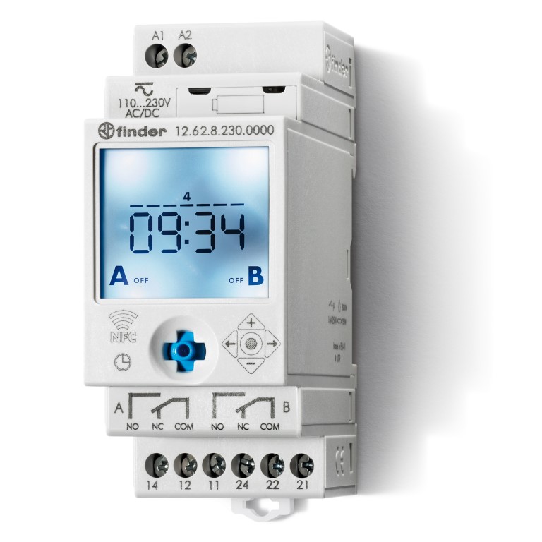 12.62.8.230.0000	Реле времени цифровое недельное; монтаж на рейку 35мм; 2СO 16A; питание 110…230B AC/DC; NFC; ширина 35мм; степень защиты IP20