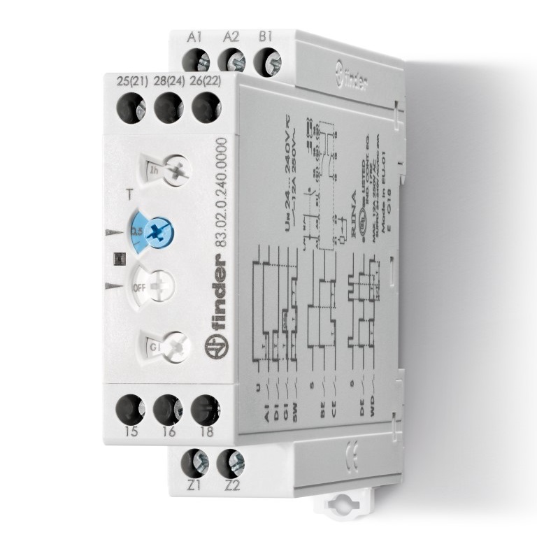 Модульный таймер мультифункциональный (AI, DI, SW, BE, CE, DE, WD); питание 220В DC; 2CO 12A; ширина 22.5мм; регулировка времени 0.05с…10дней; степень защиты IP20; специальная версия с нормированным срабатыванием (Umin=0,6Un)