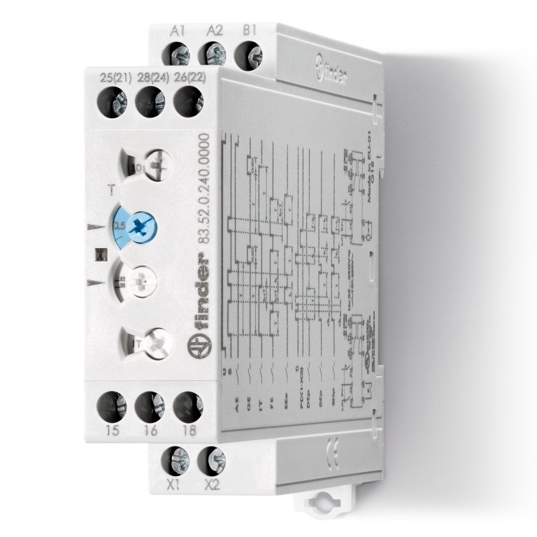 Модульный таймер мультифункциональный (AE, EEa, FE, GE, IT, BEp, DEp, SHp); питание 24…240В АС/DC; 2CO 12A; ширина 22.5мм; регулировка времени 0.05с…10дней; степень защиты IP20