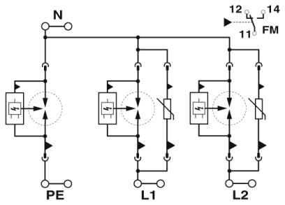 Комбинированное устройство для защиты от грозовых и коммутационных перенапряжений, класс I + II-FLT-SEC-T1+T2-2S-350/25-FM