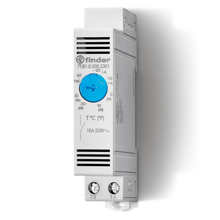Щитовой термостат для включения охлаждения; диапазон температур -20…+60°C; 1NO 10A; модульный, ширина 17.5мм; степень защиты IP20