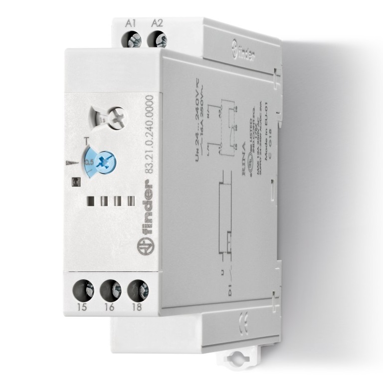 Модульный таймер 1-функциональный (DI); питание 24…240В АС/DC; 1CO 16A; ширина 22.5мм; регулировка времени 0.05с…10дней; степень защиты IP20
