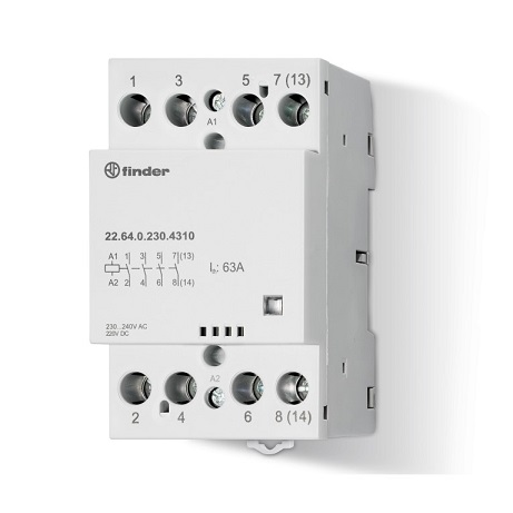 22.64.0.230.4717	Модульный контактор; 3NO+1NC 63А (зеркальные контакты EN 60947-4-1); контакты AgSnO2; катушка 240В АС/DC; ширина 53.5мм; степень защиты IP20; опции: мех.индикатор
