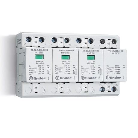 7P.04.8.275.1012	Устройство защиты от импульсных перенапряжений УЗИП тип 1+2 (3 варистора + 1 искровый разрядник); модульный, ширина 70мм; степень защиты IP20