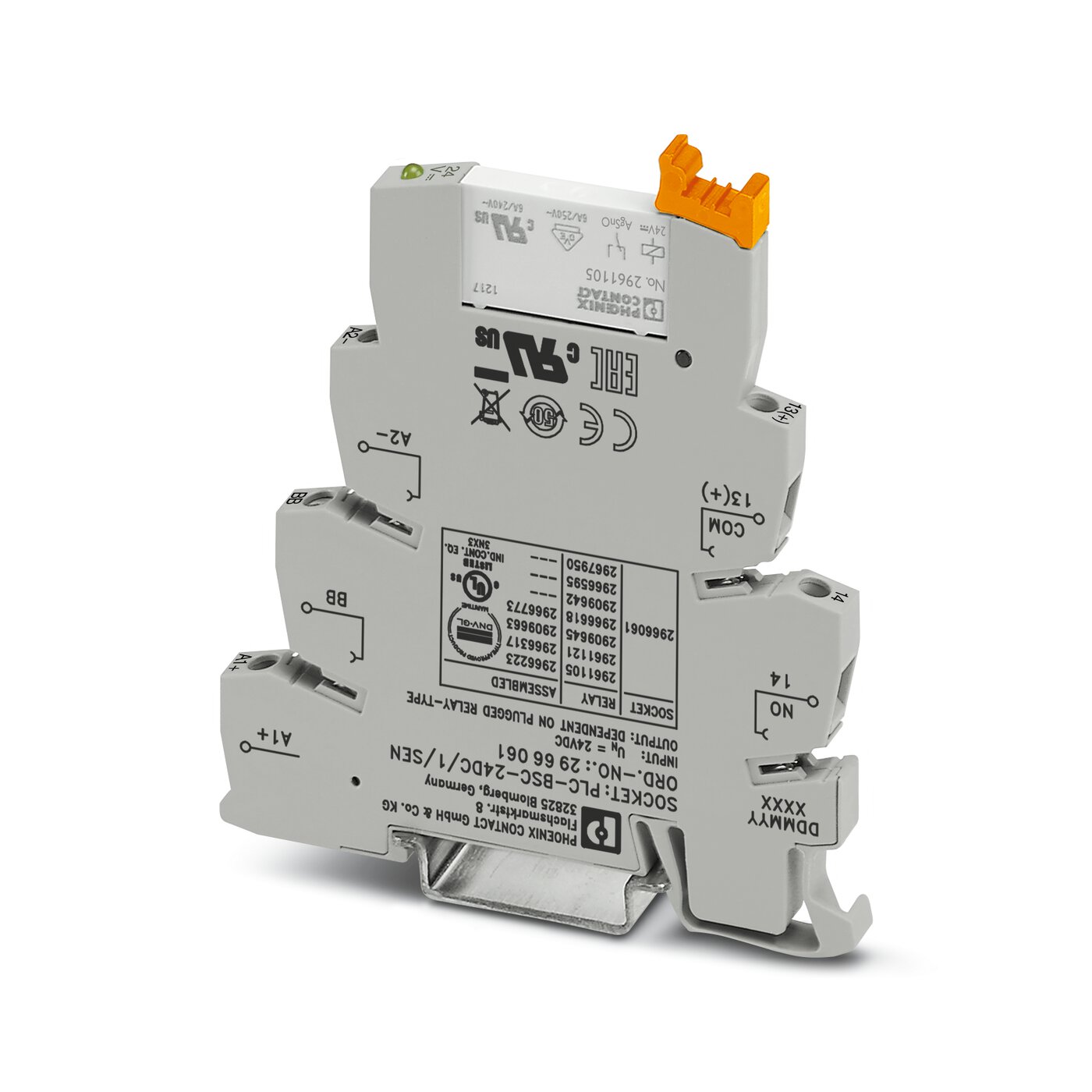 Реле в наборе: база реле PLC-BSC-24DC/1/SEN + вставное реле HF41F/24-ZST / 60103000 (РПВМ-1-24D-1)