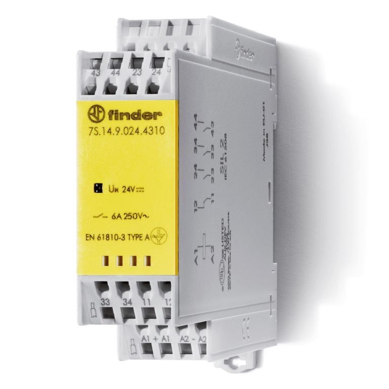 7S.14.9.012.0220	Модульное электромеханическое реле безопасности (реле с принудительным управлением контактами) SIL2; 2NO+2NC 6A; контакты AgNi; катушка 12В DC; ширина 22.5мм; степень защиты IP20