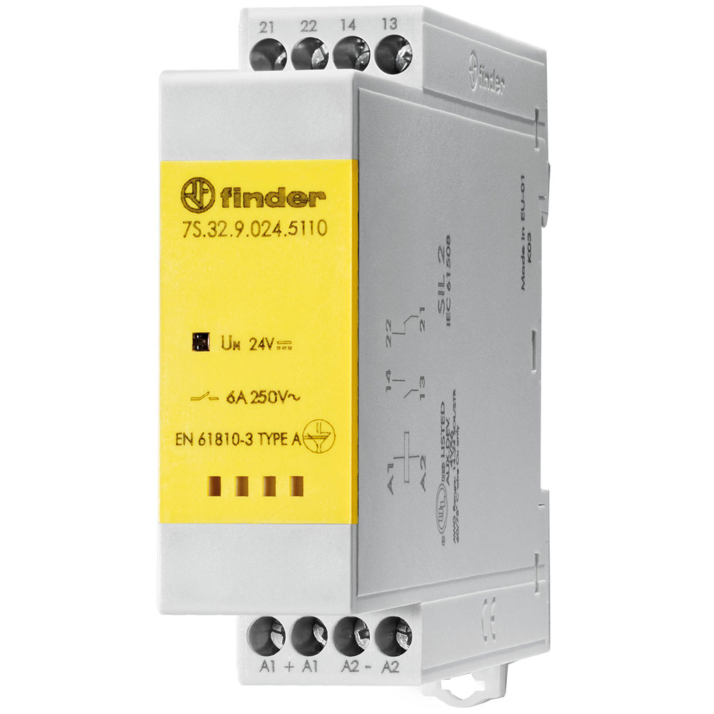 7S.32.9.012.5110	Модульное электромеханическое реле безопасности (реле с принудительным управлением контактами) SIL2; 1NO+1NC 6A; контакты AgNi+Au; катушка 12В DC; винтовые клеммы; ширина 22.5мм;  степень защиты IP20