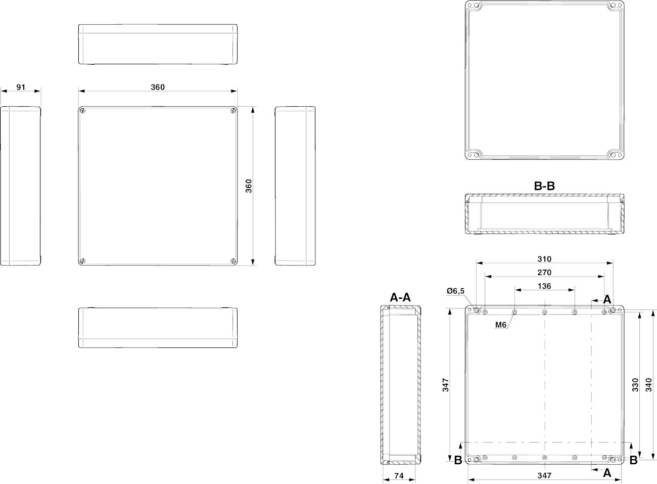 Клеммная коробка-E PE A 360X360X91