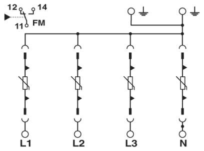 Молниеотвод / разрядник для защиты от импульсных перенапряжений типа 1/2-VAL-MS-T1/T2 335/12.5/4+0-FM
