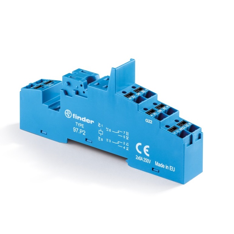 97.P2SMA Розетка с безвинтовыми клеммами Push-in для реле 46.52; применяются модули 86.30, 99.02; в комплекте металлическая клипса 097.71; версия: синий цвет