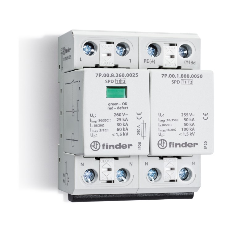 7P.02.8.275.1012	Устройство защиты от импульсных перенапряжений УЗИП тип 1+2 (1 варистор + 1 искровый разрядник); модульный, ширина 35мм; степень защиты IP20