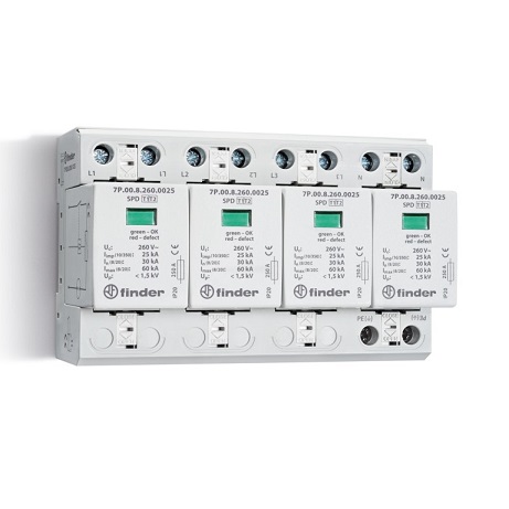 7P.05.8.275.1012	Устройство защиты от импульсных перенапряжений УЗИП тип 1+2 (4 варистора/ искровый разрядник); модульный, ширина 70мм; степень защиты IP20