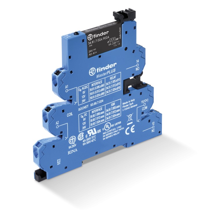 39.60.7.012.9024	Интерфейсный модуль (сборка 34.81.7.012.9024 + 93.66.7.024), твердотельное реле, серия MasterPLUS; выход 6A (24В DC); питание 12В DC; категория защиты IP20; безвинтовые клеммы Push-in