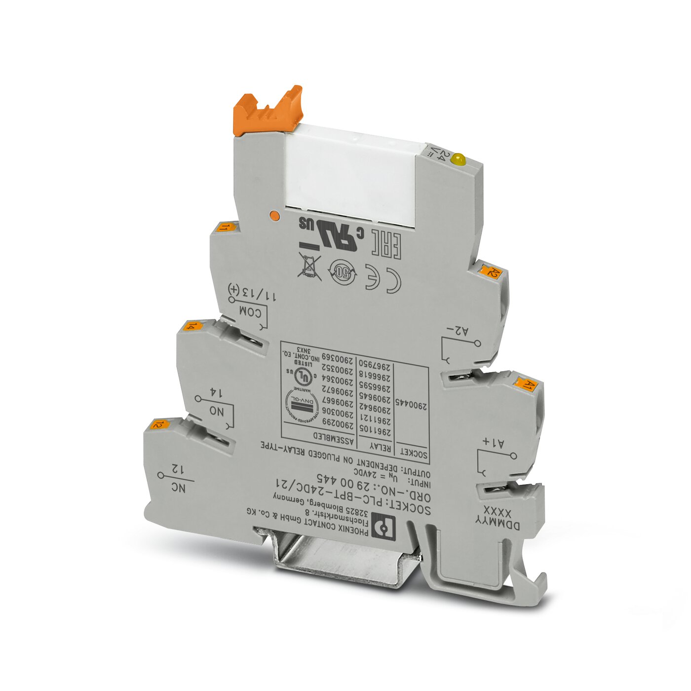 Реле в наборе: база реле PLC-BPT-24DC/21 + вставное реле HF41F/24-ZSTG / 60103002 (РПВM-1-24D-1/G)