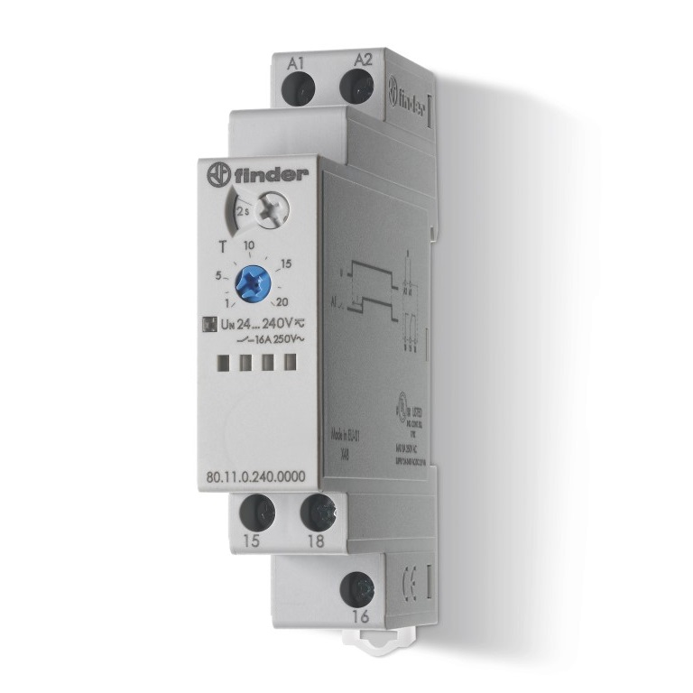 Модульный таймер 1-функциональный (AI); питание 24…240В АС/DC; 1CO 16A; ширина 17.5мм; регулировка времени 0.1с…24ч; степень защиты IP20