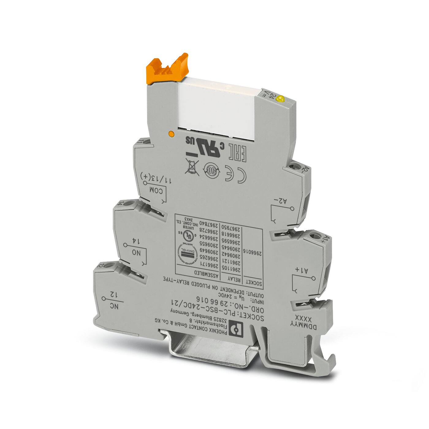 Реле в наборе: база реле PLC-BSC-24DC/21 + вставное реле HF41F/24-ZST / 60103000 (РПВМ-1-24D-1)