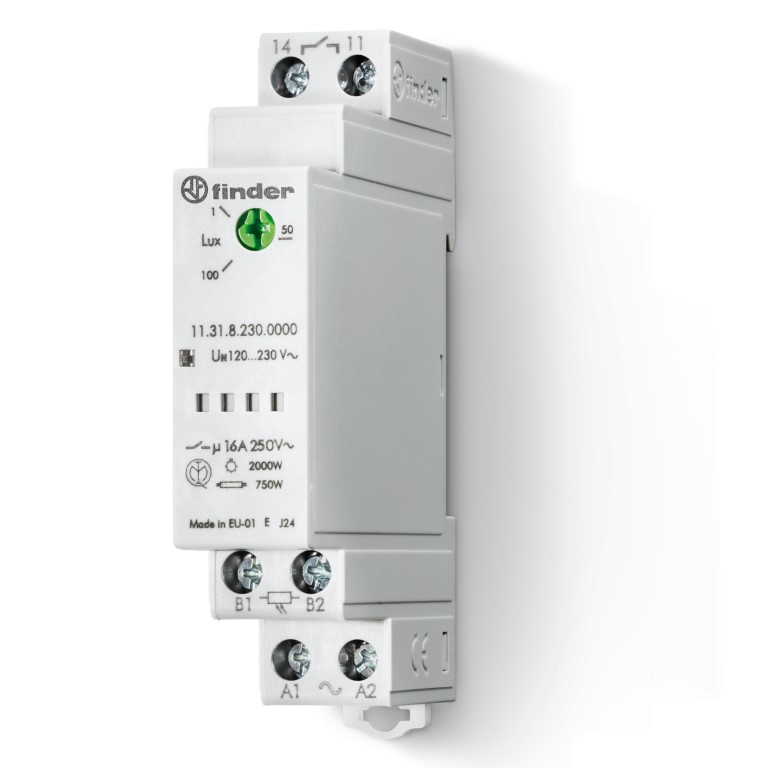 11.31.8.230.0000POA	Фотореле модульное с фотоэлементом 011.03; монтаж на рейку 35мм; 1NO 16A; питание 230В АC; настройка чувствит. 1…100люкс; ширина 17.5мм; степень защиты: фотореле IP20, фотоэлемент IP54