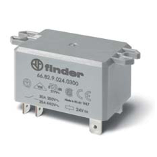 66.82.9.024.0001	Силовое электромеханическое реле; монтаж в наконечники Faston 250 (6.3x0.8мм); 2CO 30A; контакты AgCdO; катушка 24В DC; влагозащита RTIII; УХЛ4; монтажный фланец; опции: нет