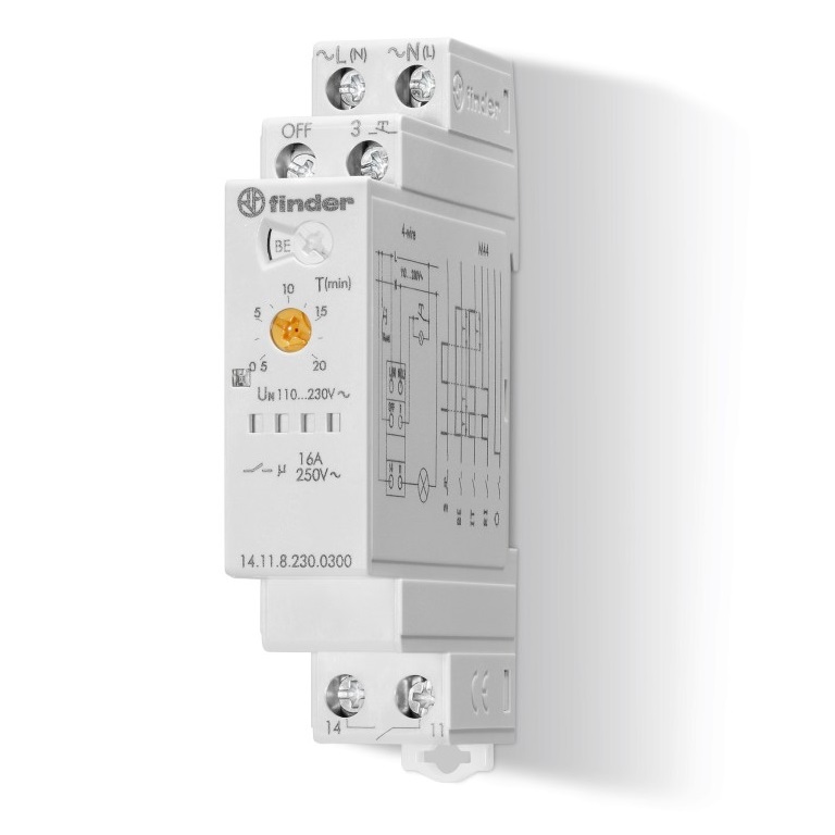 14.11.8.230.0300 Модульный электронный лестничный таймер мультифункциональный; 1NO 16A (контакт без потенциала); 3- или 4-проводная схема; питание 230В АC; ширина 17.5мм; степень защиты IP20