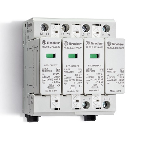 7P.24.8.275.0020	Устройство защиты от импульсных перенапряжений УЗИП тип 2 (3 варистора + 1 искровый разрядник); модульный,  без доп.контакта; степень защиты IP20