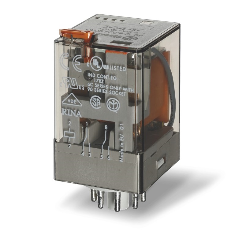 60.12.9.125.0074	Универсальное электромеханическое реле; монтаж в розетку 8-штырьковый разъем; 2CO 10A; контакты AgNi; катушка 125В DC; степень защиты RTI; опции: кнопка тест + мех.индикатор + диод + LED
