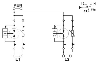 Комбинированное устройство для защиты от грозовых и коммутационных перенапряжений, класс I + II-FLT-SEC-T1+T2-2C-350/25-FM