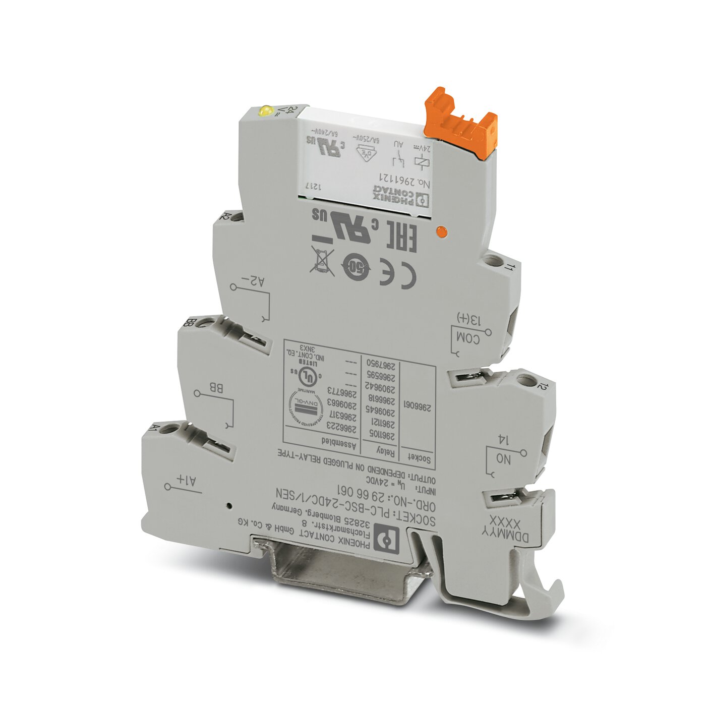 Реле в наборе: база реле PLC-BSC-24DC/1/SEN + вставное реле HF41/24-ZSTG / 60103002 (РПВM-1-24D-1/G)