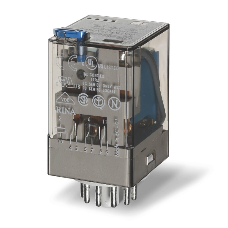 60.13.9.125.2000	Универсальное электромеханическое реле; монтаж в розетку 11-штырьковый разъем; 3CO 10A; контакты AgCdO; катушка 125В DC; степень защиты RTI; опции: нет