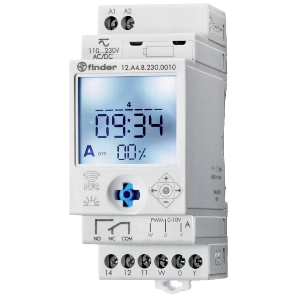 12.A4.8.230.0010	Реле времени цифровое недельное ASTRO; монтаж на рейку 35мм; 1 Аналоговый выход 0-10В/ШИМ - Вкл(%значение)/Astro ВКЛ/Astro ВЫКЛ; питание 230B AC; NFC; ширина 35мм; степень защиты IP20