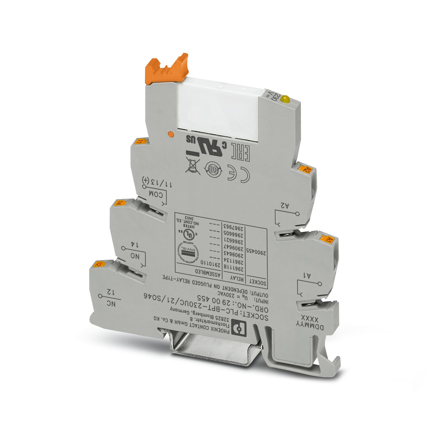 Реле в наборе: база реле PLC-BPT-230UC/21/SO46 + вставное реле HF41F/60-ZST / 60103001 (РПВМ-1-60D-1