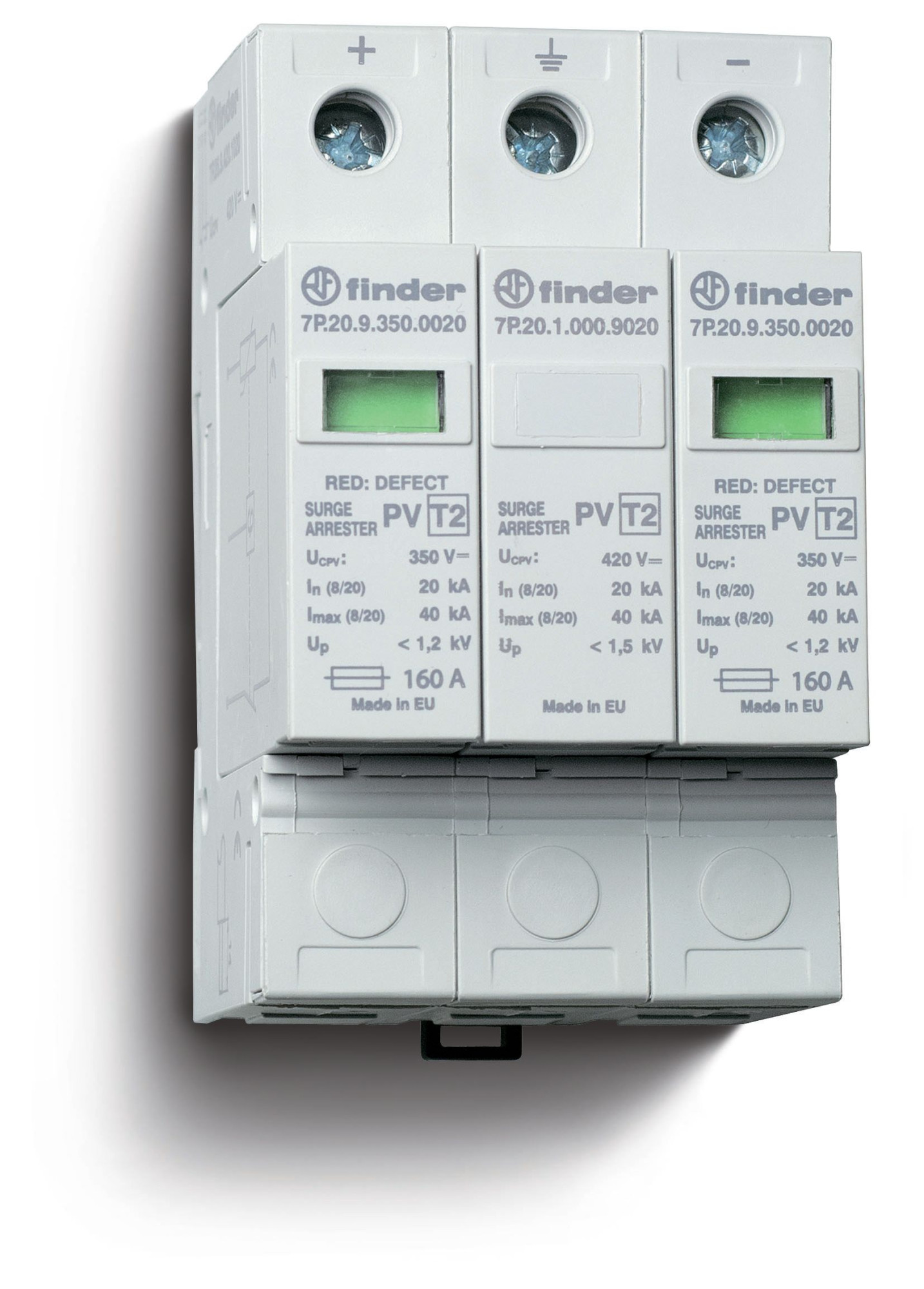 7P.26.9.420.1020 Устройство защиты от импульсных перенапряжений УЗИП тип 2 (2 варистора + 1 искровый разрядник) для фотогальванических систем 420В DC
